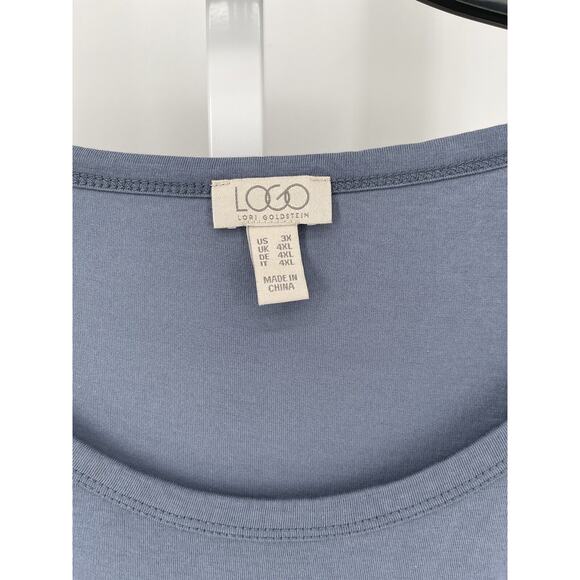 LOGO by Lori Goldstein Plus Blue Cotton Modal Top W/ Asymmetric Hem Size 3X - Picture 3 of 4